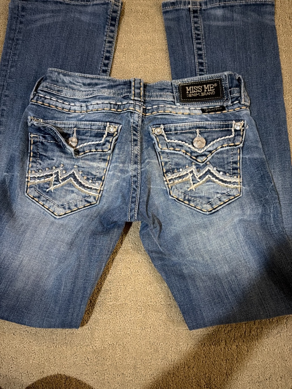 Miss Me Denim Skinny Jeans with Embellished Back Pockets - Blue